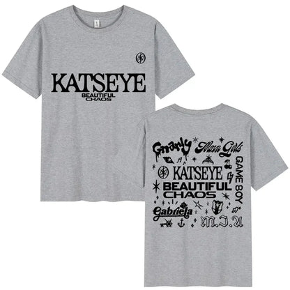 Korean Katseye Beautiful Chaos Tour T Shirt Kpop Vintage Harajuku Fashion Y2K Men Women T-shirt Cotton Loose T Shirts Fans Gifts