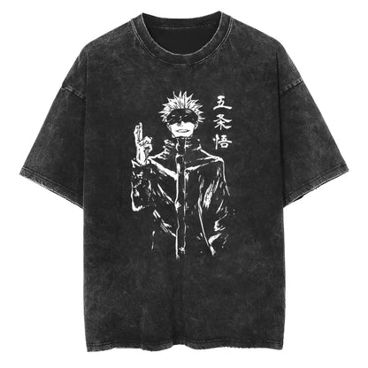 Jujutsu Kaisen T Shirt Men Women Tshirt Gojo Satoru Washed Cotton T-shirt Clothing Summer Short Sleeve Oversized Tees Streetwear