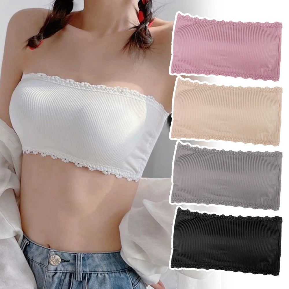 Lace Strapless Bra - Seamless Push Up Bralette | Wire Free Cotton Lace Bra