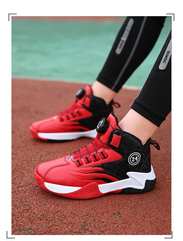 Children Basketball Sports Shoes Swivel Button Casual Shoes Four Seasons Kids Mesh Sneaker Non-slip Boys Girls Outdoor Training