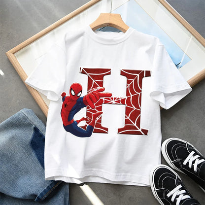 2026  New Children's Spider Man Cartoon Letter Printed T-shirt Cotton T-shirt Boys' Short Sleeved Top Children's Clothing
