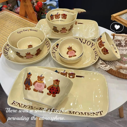 Korean Three Little Bear Cartoon Bowls - Cute Ceramic Tableware Set