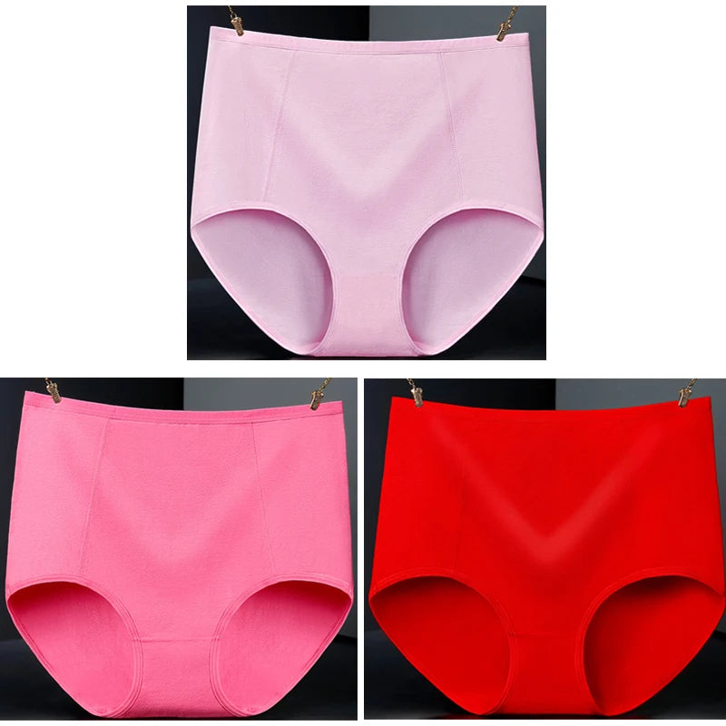 3pcs Pure Cotton Brief Female Solid Panties Girls High Waist Comfort Underpants Lady Plus Size Underwear Women Ventilate Pantys