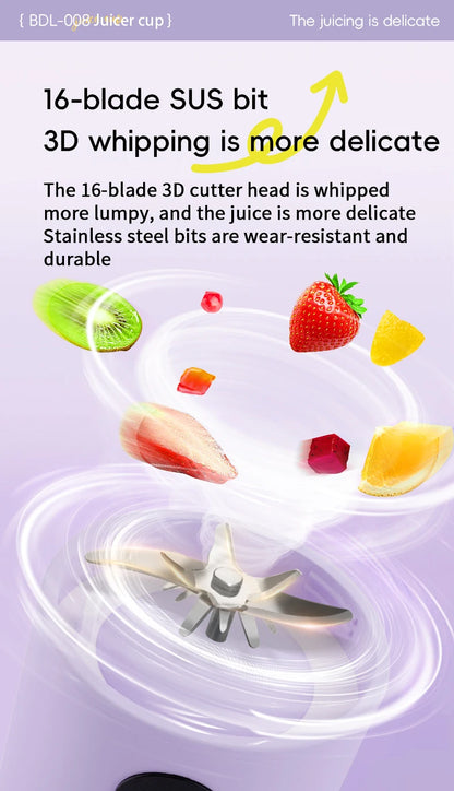 Portable USB Rechargeable Blender - Mini Juicer for Smoothies and Shakes