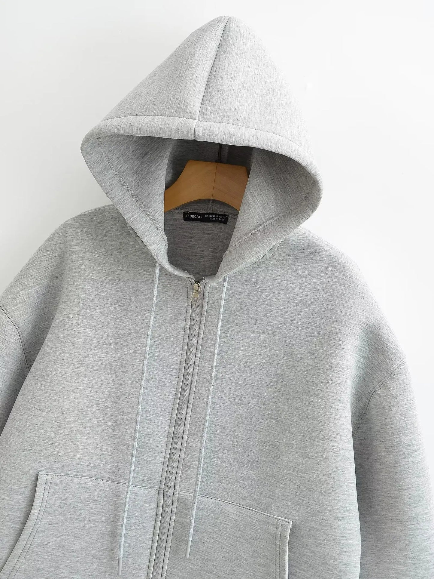 Women's Zipper Hoodie Oversize Jacket – Casual Outerwear Double Pocket Coat