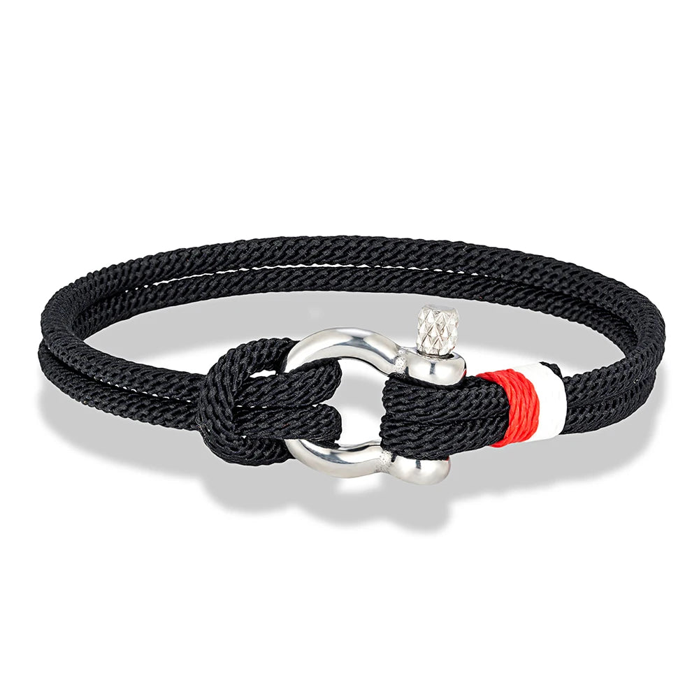 MKENDN Navy Blue Braided Rope Bracelet Stainless Steel Mini Horseshoe Shackle with Screws Bracelets for Men Women Couple Jewelry