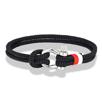 MKENDN Navy Blue Braided Rope Bracelet Stainless Steel Mini Horseshoe Shackle with Screws Bracelets for Men Women Couple Jewelry