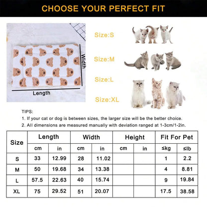 1pc-Cartoon bear print pet blanket, dog bed mat, small and medium-sized dog, cat, sleeping in autumn and winter