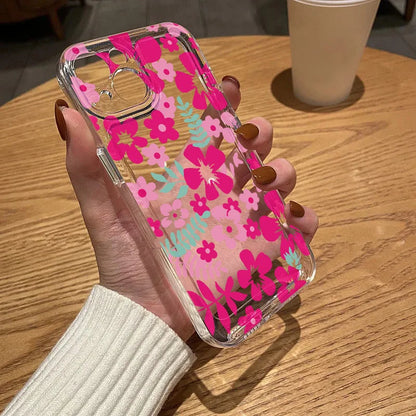 Clear Phone Case For Samsung S26 S25 Ultra S24 S23 S22 S21 A57 A37 A17 A07 A56 5G A36 A26 A16 A55 A54 A53 Pink Flower Soft Cover