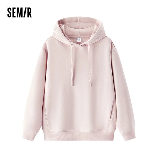 Semir Hoodie Women Fleece Lined Thermal Antibacterial Loose Fit Solid Color 2025 New Winter Casual Pullover