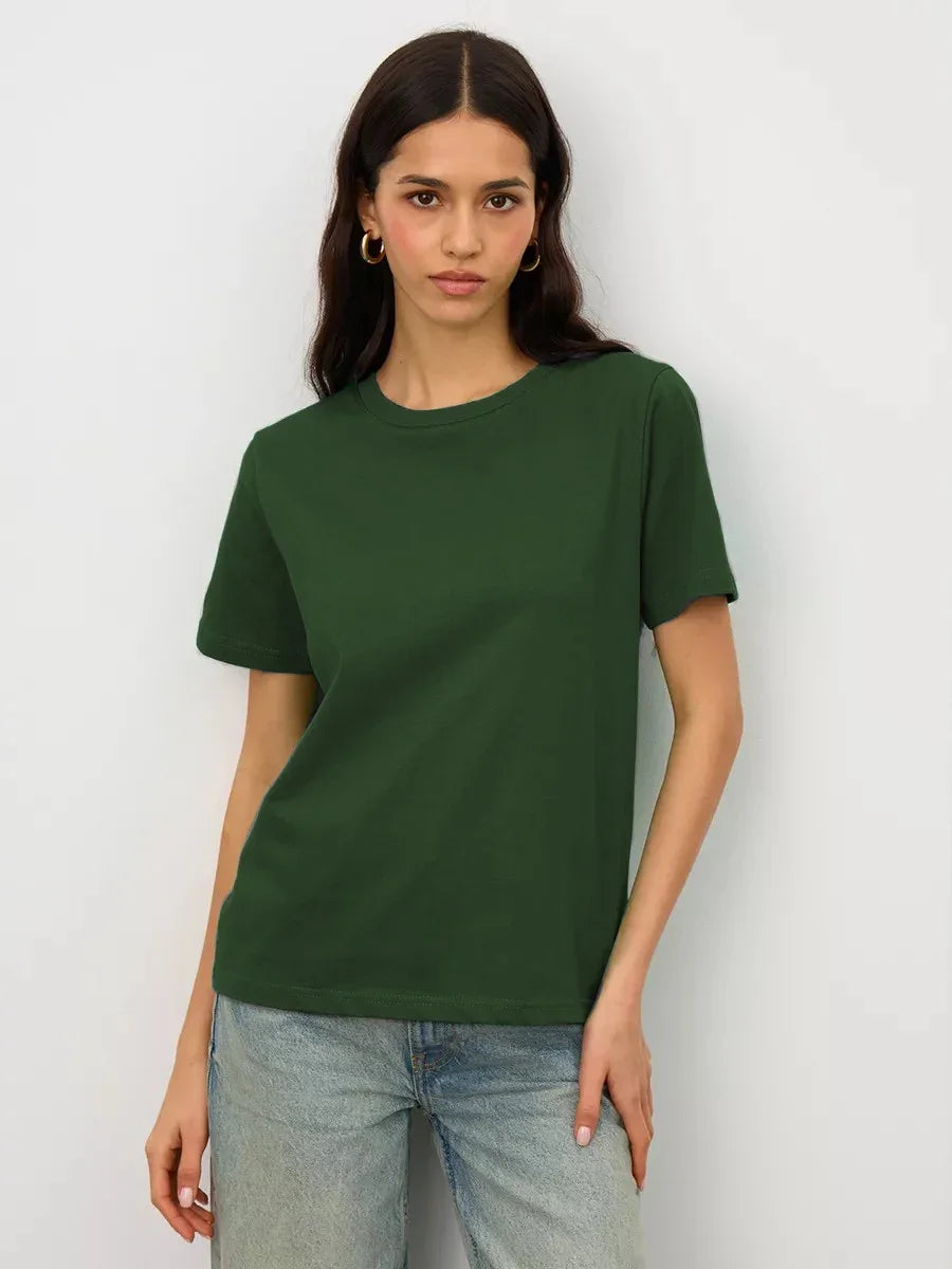 Cotton Summer Womens T-Shirt - Short Sleeve Loose Basic Top