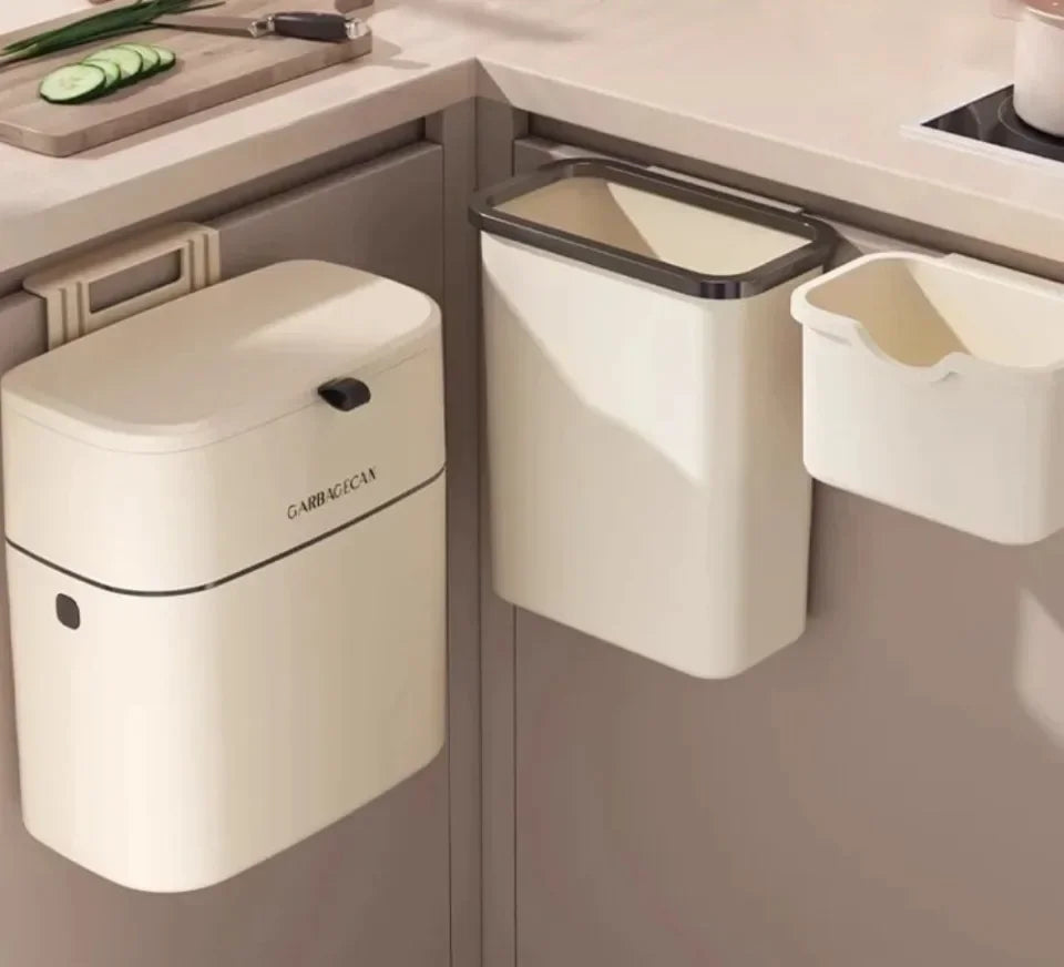 Hanging Trash Can - Stylish Kitchen  Bathroom Waste Bin with Flip Cover