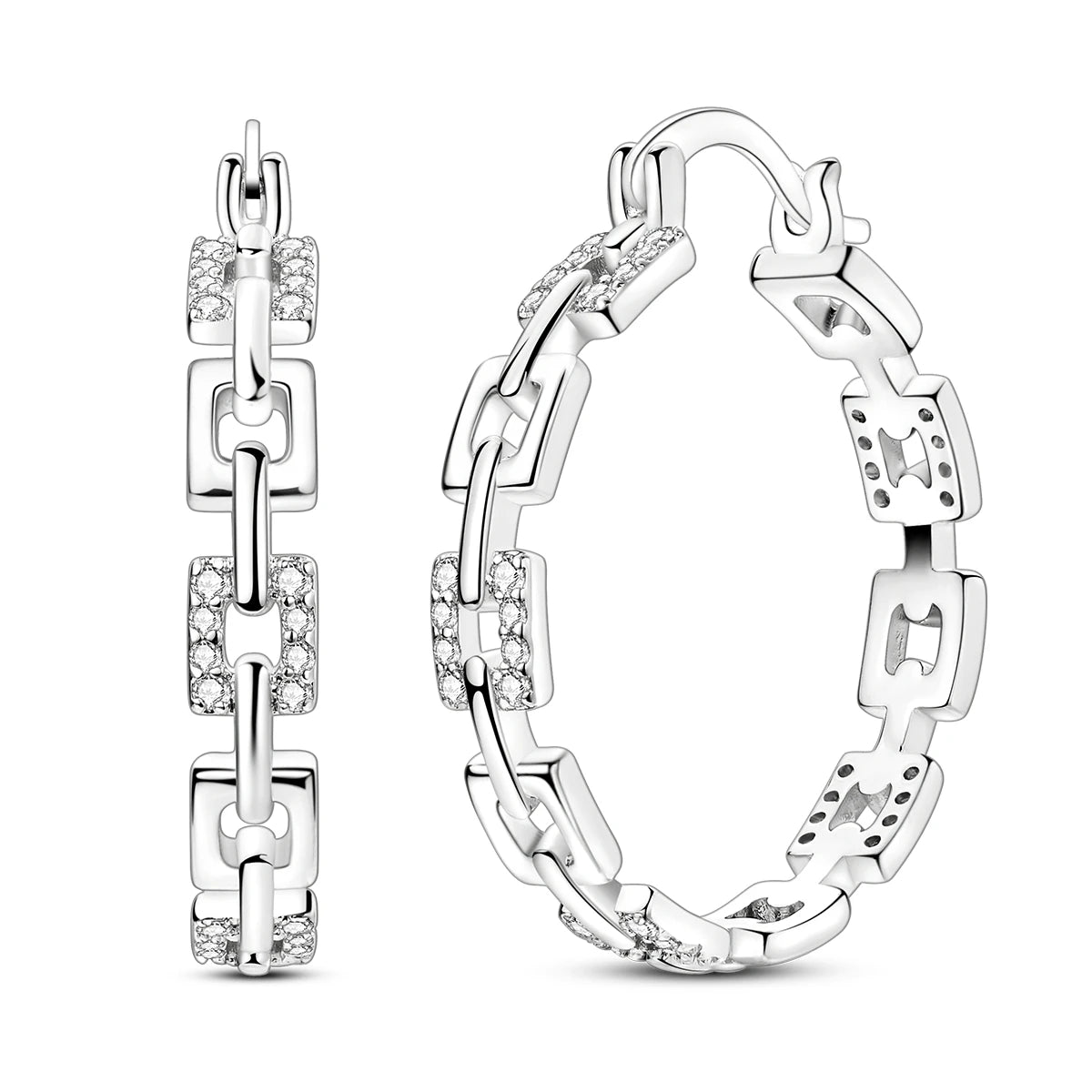 Orstarry S925 Sterling Silver Square Chain With Stone Inlaid Earrings Hoop Earrings For Women Jewelry Original Party Trendy Gift