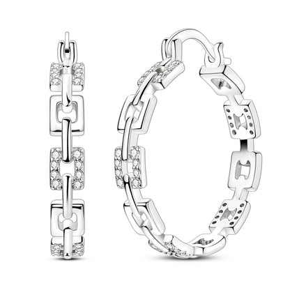 Orstarry S925 Sterling Silver Square Chain With Stone Inlaid Earrings Hoop Earrings For Women Jewelry Original Party Trendy Gift