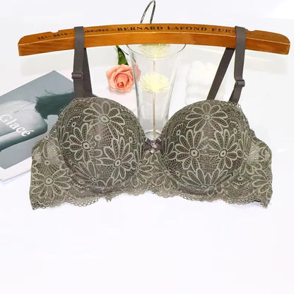 Lace Bra for Women Big Cup 1/2 Sexy Floral Underwire Underwear Ladies Push Up Thin Bra Half Cup 36-42C Black Gather Brassiere