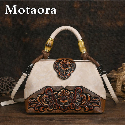 Luxury Leather Handbags - Handmade Vintage Carved Women Shoulder Bags 2025