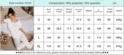 New European and American style loose-fitting women's pajamas, floral short-sleeved long pants home wear, casual two-piece set s