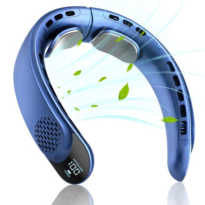 4000mAh Leafless Portable Neck Fan Turbine Vaneless Design 3 Gears Super Strong Wind Fast Cooling Digital Display for Outdoor
