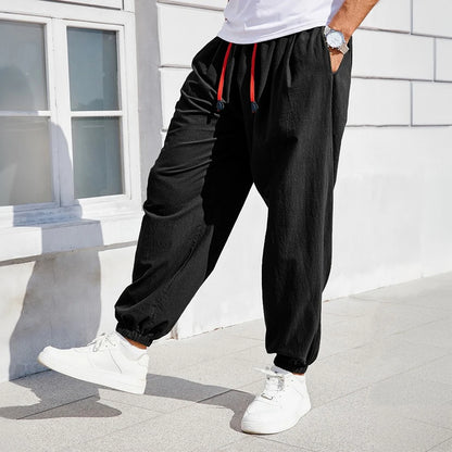 Men's Harem Pants Loose Fit Chinese Style Cotton Linen Solid Color Cozy Sweatpants Joggers High Quality Male Casual Trousers