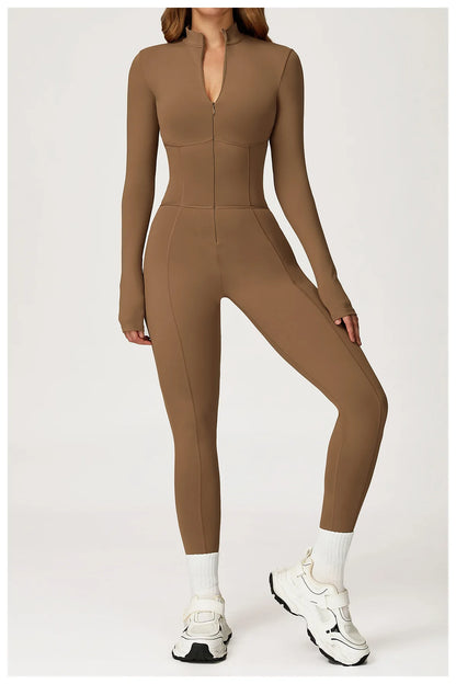 Velvet Yoga Jumpsuit – Women's Fitness Set | Long-Sleeved Push-Up Activewear