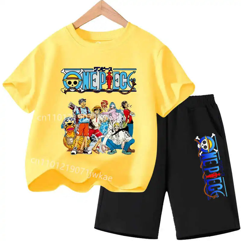 One Piece Kids Outfit Chopper Luffy Tracksuit Suit Children Summer Short Sleeve Clothes Set Anime Boy Girl T Shirt Shorts 2pcs