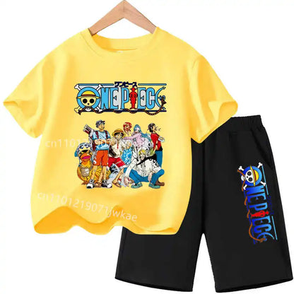 One Piece Kids Outfit Chopper Luffy Tracksuit Suit Children Summer Short Sleeve Clothes Set Anime Boy Girl T Shirt Shorts 2pcs