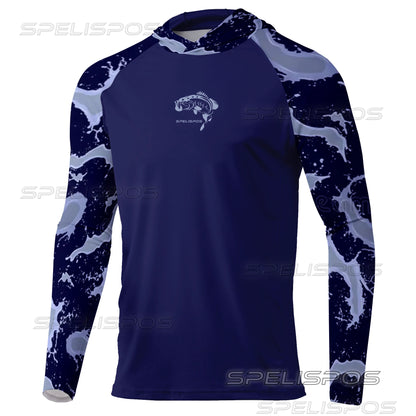 SPELISPOS New Men Fishing Hoodie Summer Breathable  Long Sleeve Fishing Jersey Sun Protection UPF 50+ T-shirt Camisa De Pesca