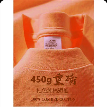 450g Gsm Pure Cotton Short-sleeved T-shirt Men's Loose American Fashionable Brand Casual High Street Half-sleeved T-shirt