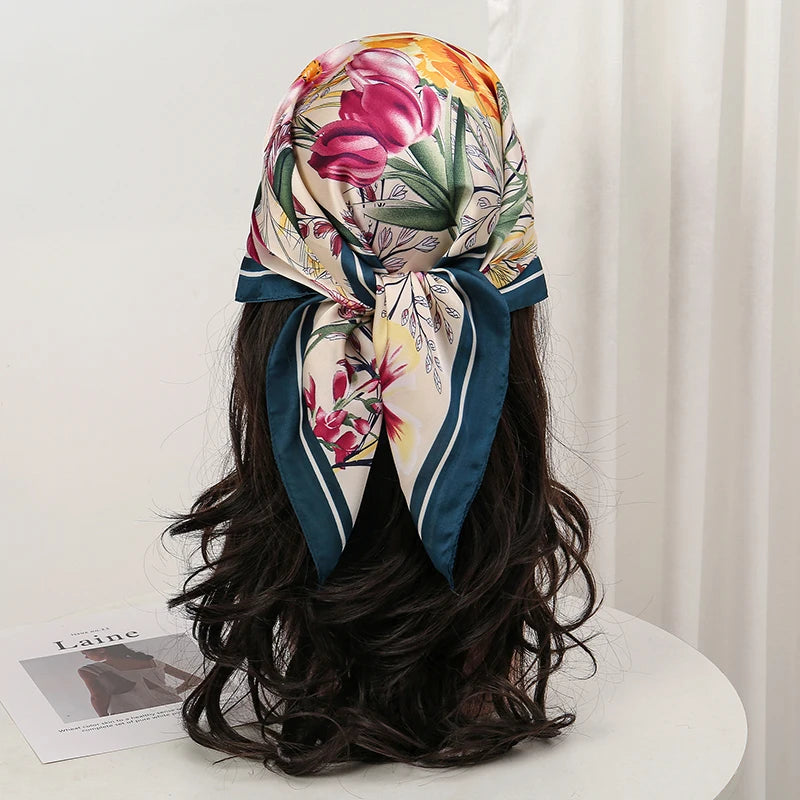 Bohemian Floral Silk Scarf - Tropical Leaf Head Wrap and Bandana