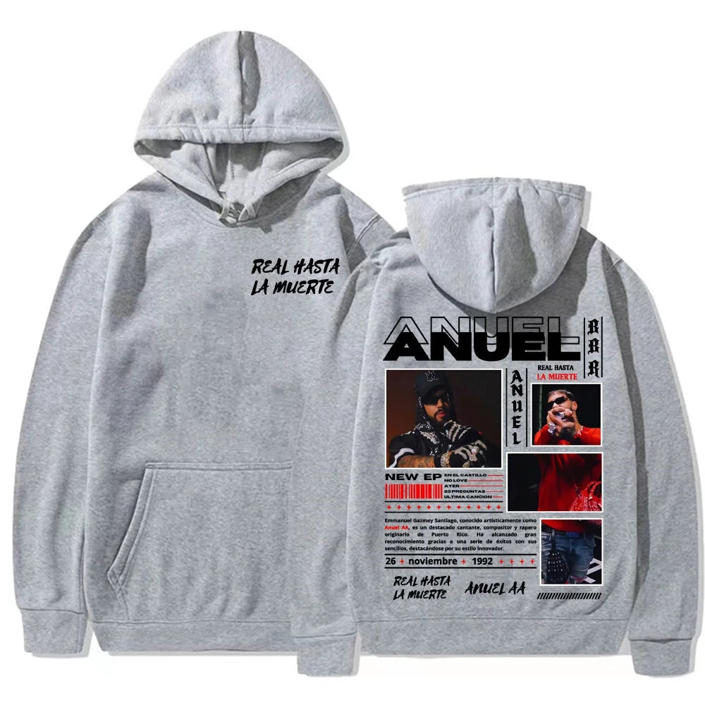 Rapper Anuel AA Real Hasta La Muerte pattern printed hoodie Autumn/winter new men's fashionable hip-hop casual hoodie