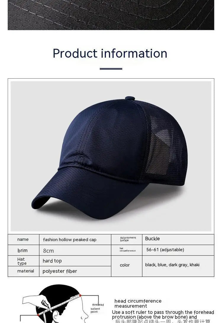 Oversize Big Head Man Plus Size Baseball Cap Spring Summer Thin Fabric Mesh Sun Hat Male Snapback M 55-59cm L 60-64cm