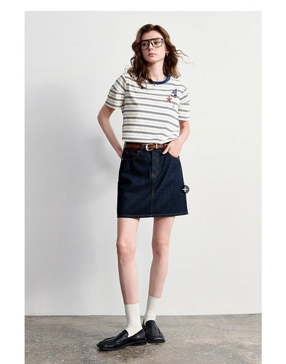 Women's Nautical Stripe T-Shirt – Embroidered Sailboat Summer Top