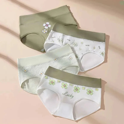 4Pcs/Set High Waist Underwear Cotton Women Panties Fashion Print Ladies Briefs Plus Size Sexy Panty Breathable Female Lingerie