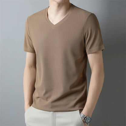 Men's V Neck T-Shirt – Lightweight Summer Shirt With Breathable Waffle Texture