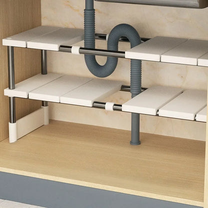 Expandable Stainless Steel Kitchen Sink Storage Rack - Multi-Layer Cabinet Organizer - ZOOMNSTORE
