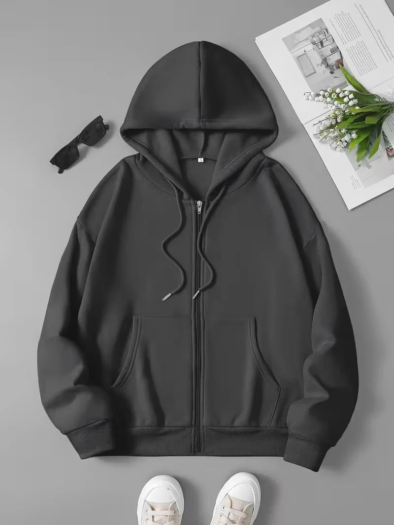 Women's Casual Oversized Hoodies Sweatshirt Zipper Pockets Solid Color Pullover Loose Fit  Autumn Winter Fall Streetwear Jacket