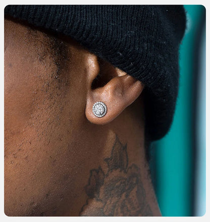 Vnox Black Crystal Round Circle Earrings for Men, Full Blue CZ Stone Ring Stud Earrings, Gothic Simple Piercing Ear Jewelry