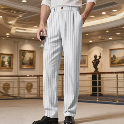 Linen Casual Pants - Men’s Striped Straight-Leg Breathable Loose Trousers for Spring