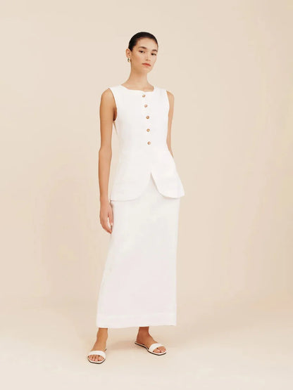 Bornladies Women's Sleeveless Vest High Waisted Skirt Set Spring Summer New Linen Casual Suit Fashion Office Lady Vest Set