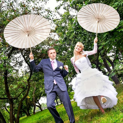 30-1PCS White Paper Parasol Umbrellas DIY Photo Cosplay Prop Bamboo Umbrella For Wedding Party Summer Beach Decor