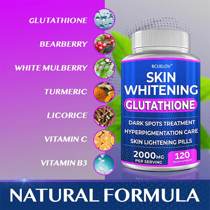 Turmeric Bearberry Vitamin Glutathione Skin Whitening Pills - 2000 mg - Offsets free radicals and reduces oxidative stress