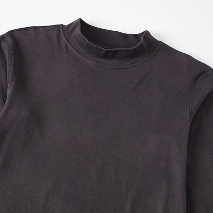 1/2piece Autumn And Winter Men's Semi High Neck Fashionable Base Long Sleeved Top Solid Color Casual Sports Fitness Warm T-shirt