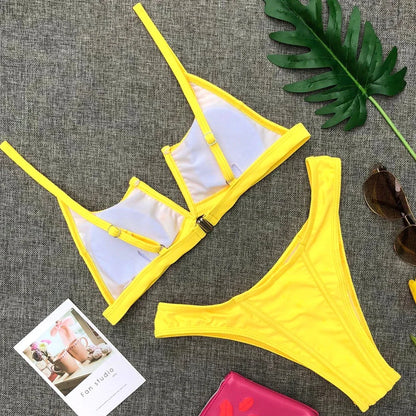 V Shaped Thong Bikini - Denim Two Piece Bikini Set With Push Up Bathing Suit