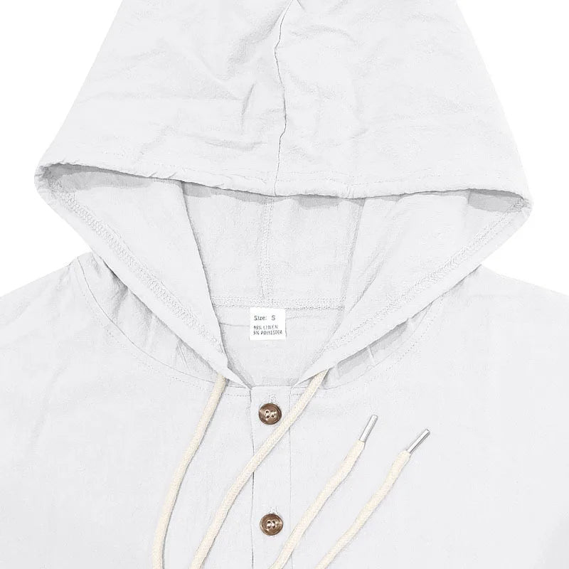 New Spring and Autumn Style Loose Men's Hoodie Set, Linen Material Beach Casual Two-Piece Suit