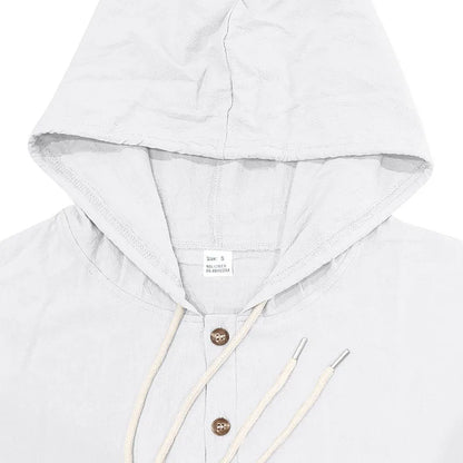 New Spring and Autumn Style Loose Men's Hoodie Set, Linen Material Beach Casual Two-Piece Suit