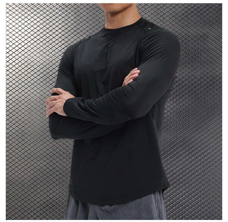 Men Compression Shirt - Long Sleeve Running Gym Top With Moisture Wicking Fabric