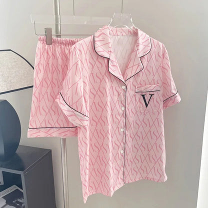 New Women's High-End Fresh Ins Style Pajamas, Women's Short-Sleeve and Shorts, Summer Thin French-Style Home Wear Summer Set