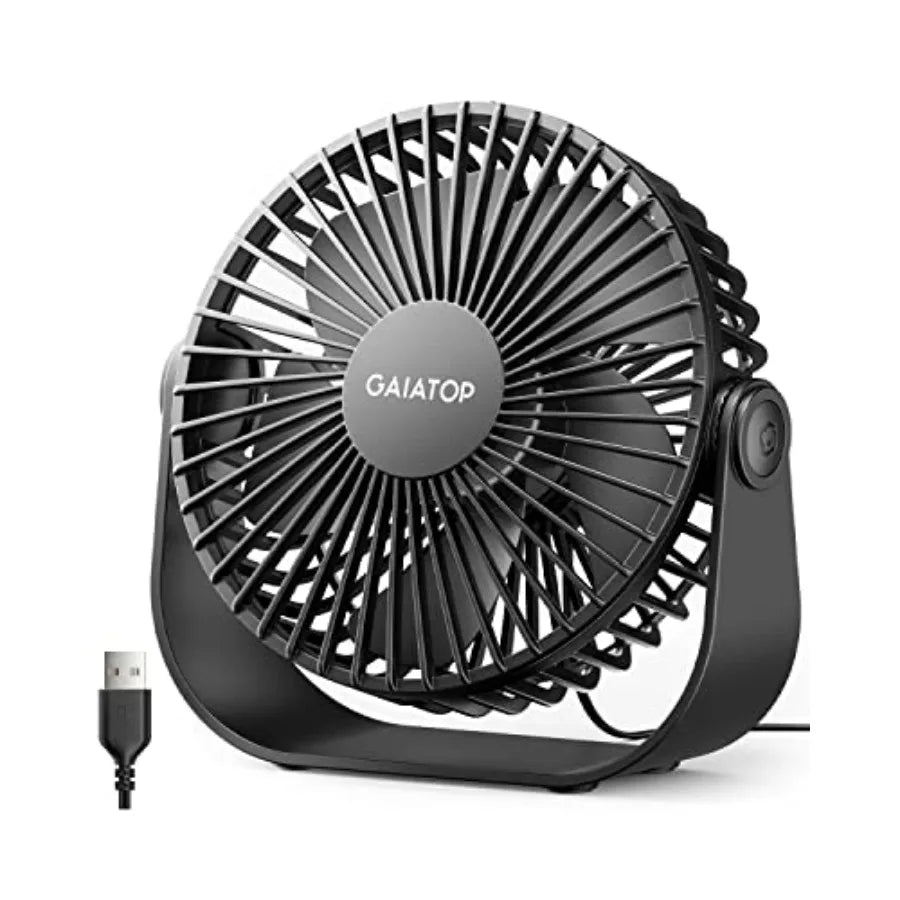 USB Desk Fan, 3 Speeds Strong Airflow, 5.5 Inch Portable 90° Rotate Quiet Cooling, Small Personal Table Fans for Bedroom Home O