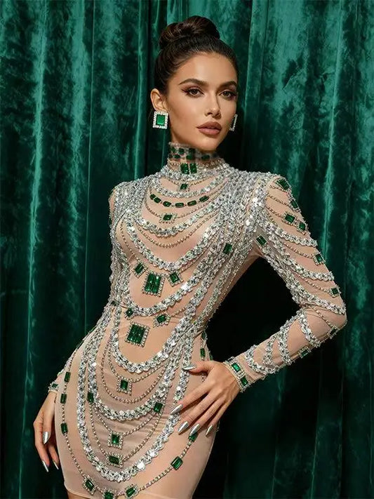 Mini Rhinestone Dress - Sparkly Cocktail Party Bodycon Sheath Dress For Women