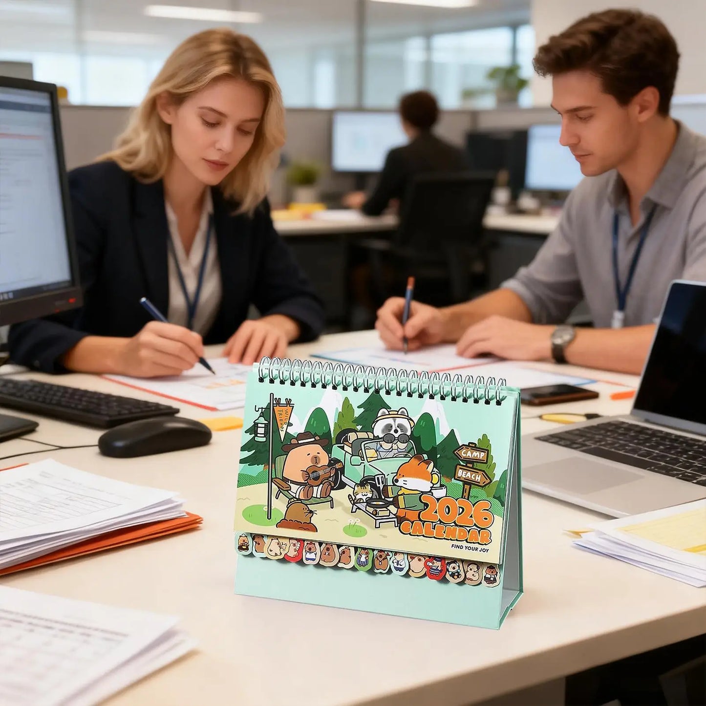 Small Desktop Calendar 2026 Cartoon Capybara Schedule Organizer 12 Months Stand Up Calendar for Friends Family School Workplace